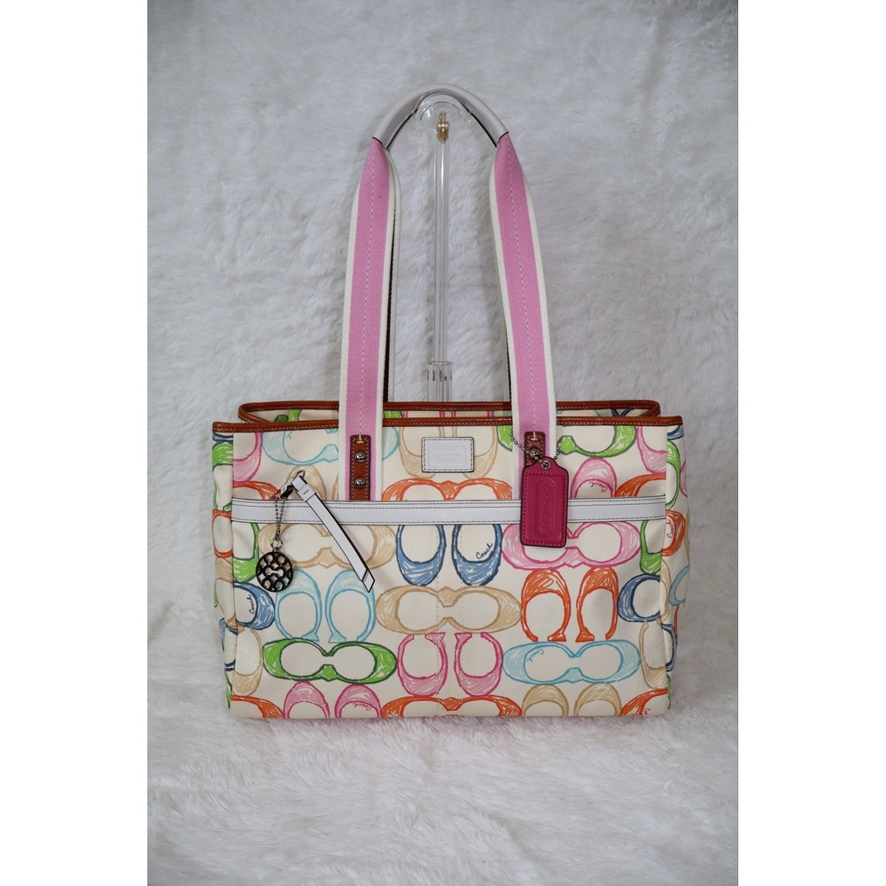 COACH Y2K Scribble Multicolor C Tote Bag Pink F11674